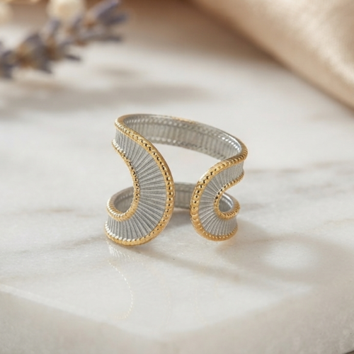 ΔΙΧΡΩΜΟ ΑΣΗΜΙ ΧΡΥΣΟ ΔΑΧΤΥΛΙΔΙ CUFF ΑΠΟ ΑΝΟΞΕΙΔΩΤΟ ΑΤΣΑΛΙ